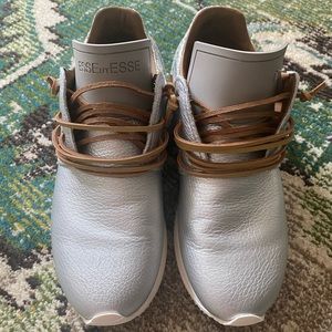 Esseutssue Silver Leather Fringe Sneakers